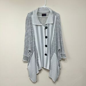Prisa Collection Womens Mixed Media Asymmetric Button Front Cardigan Gray OS